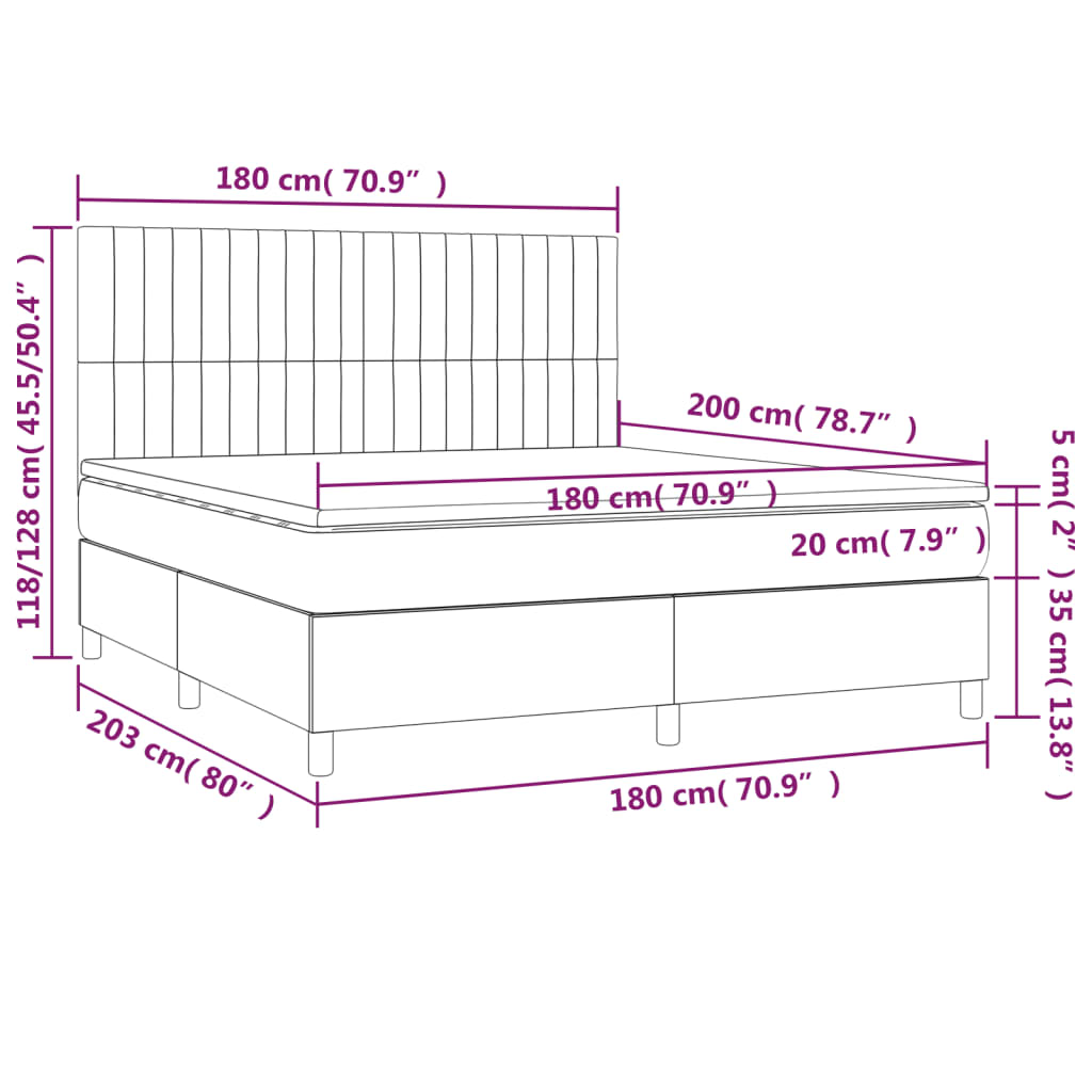 Pat box spring cu saltea, albastru, 180x200 cm, material textil