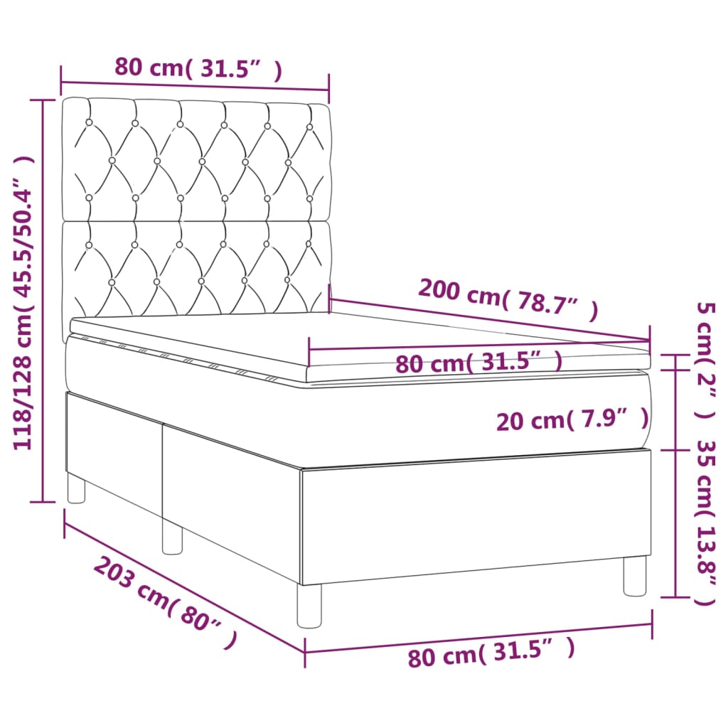 Pat box spring cu saltea, maro închis, 80x200 cm, textil