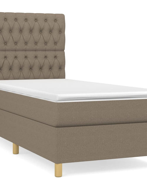 Загрузите изображение в средство просмотра галереи, Pat box spring cu saltea, gri taupe, 90x190 cm, textil
