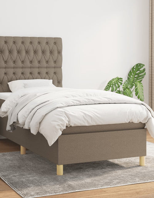 Загрузите изображение в средство просмотра галереи, Pat box spring cu saltea, gri taupe, 90x190 cm, textil
