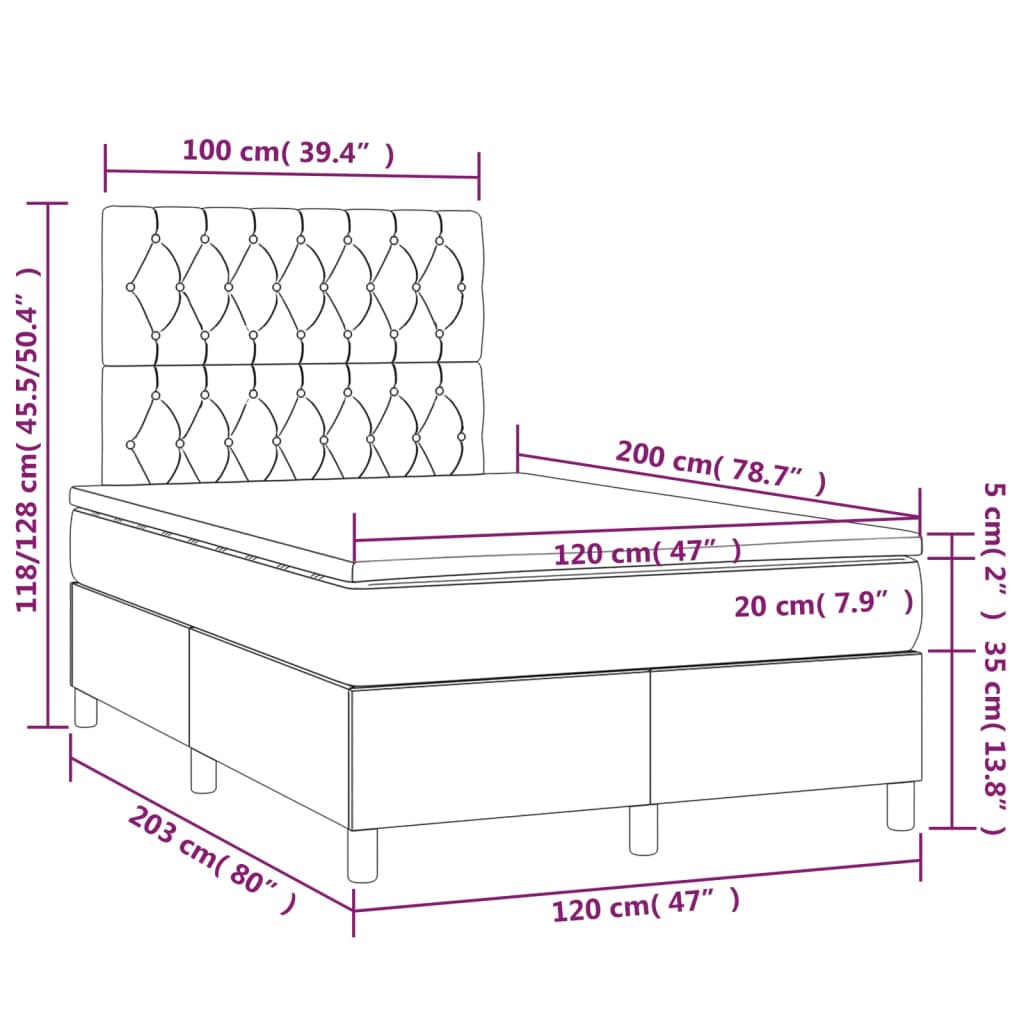 Pat box spring cu saltea, gri închis, 120x200 cm, textil