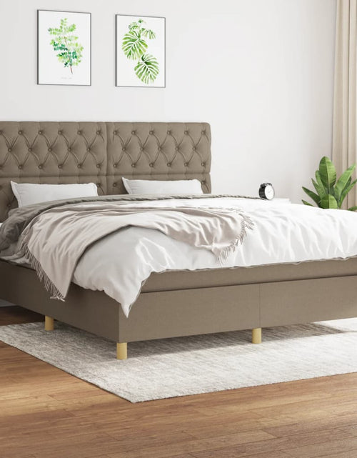 Загрузите изображение в средство просмотра галереи, Pat box spring cu saltea, gri taupe, 160x200 cm material textil
