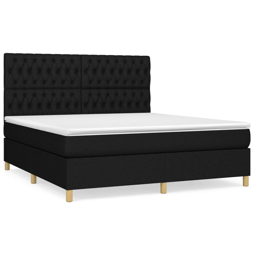 Pat box spring cu saltea, negru, 180x200 cm, catifea