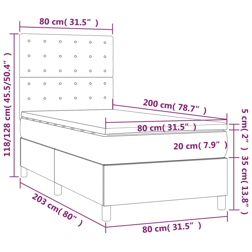 Pat box spring cu saltea, maro închis, 80x200 cm, textil