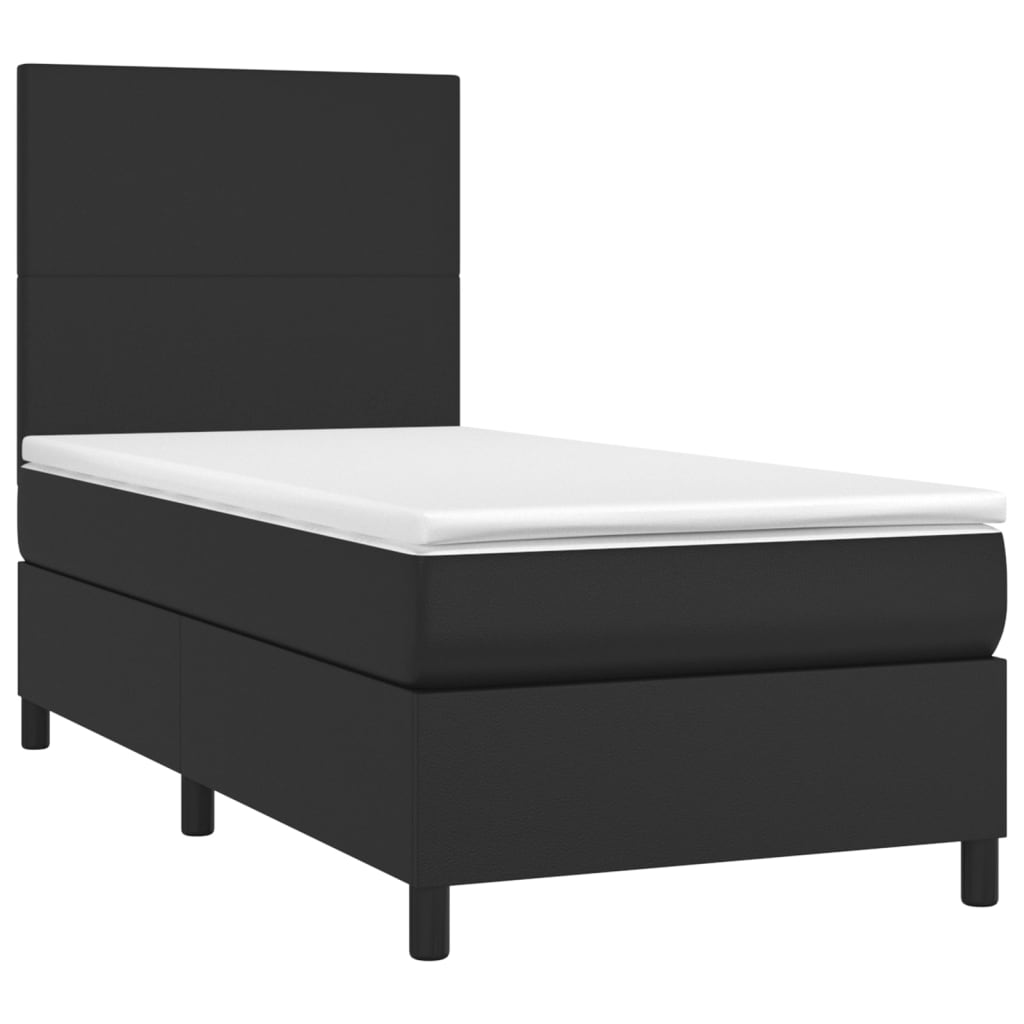 Pat box spring cu saltea, negru, 80x200 cm, piele ecologică