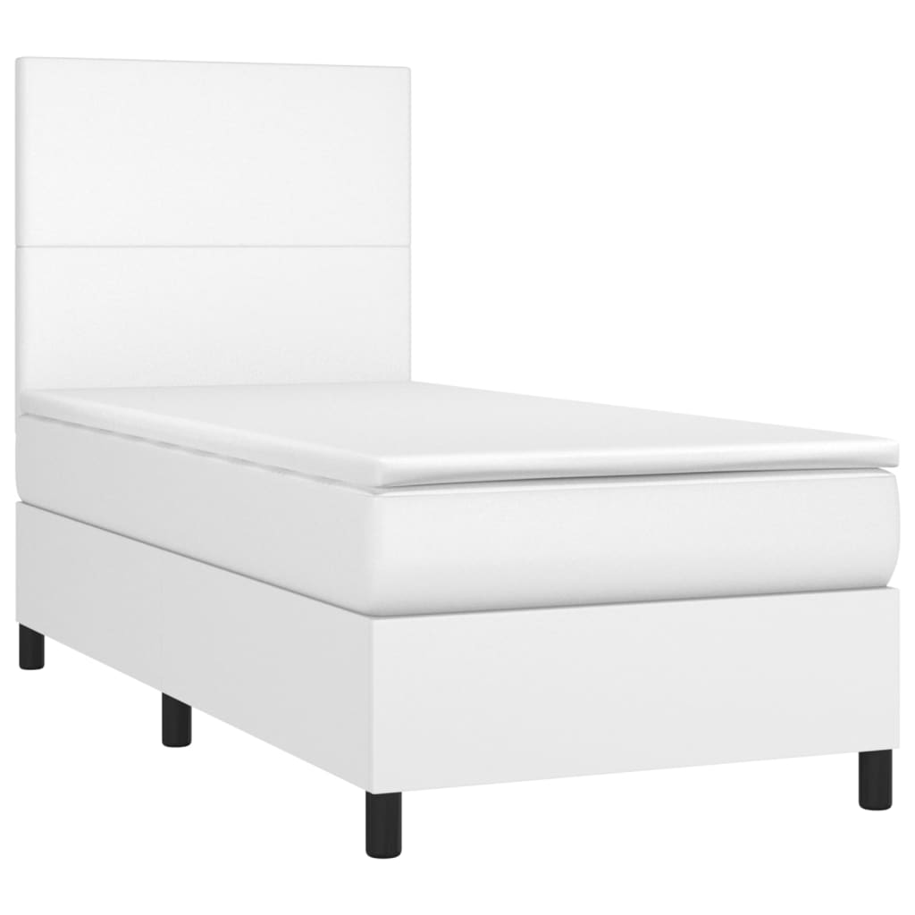 Pat box spring cu saltea, alb, 80x200 cm, piele ecologică