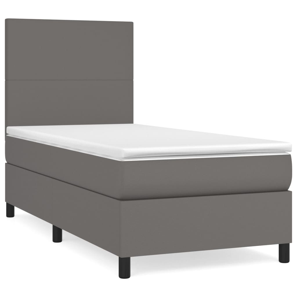 Pat box spring cu saltea, gri, 80x200 cm, piele ecologică