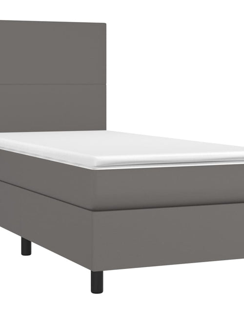 Загрузите изображение в средство просмотра галереи, Pat box spring cu saltea, gri, 80x200 cm, piele ecologică
