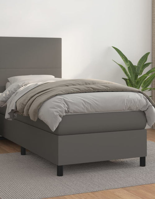 Încărcați imaginea în vizualizatorul Galerie, Pat box spring cu saltea, gri, 80x200 cm, piele ecologică
