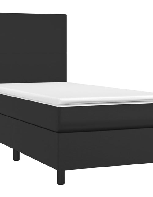 Загрузите изображение в средство просмотра галереи, Pat box spring cu saltea, negru, 90x190 cm, piele ecologică
