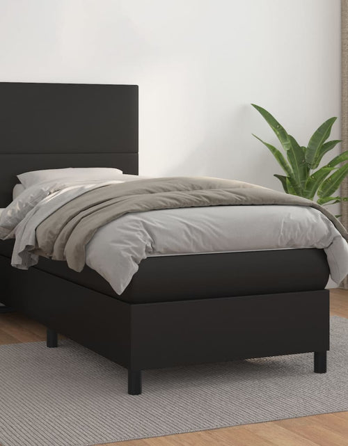 Загрузите изображение в средство просмотра галереи, Pat box spring cu saltea, negru, 90x190 cm, piele ecologică
