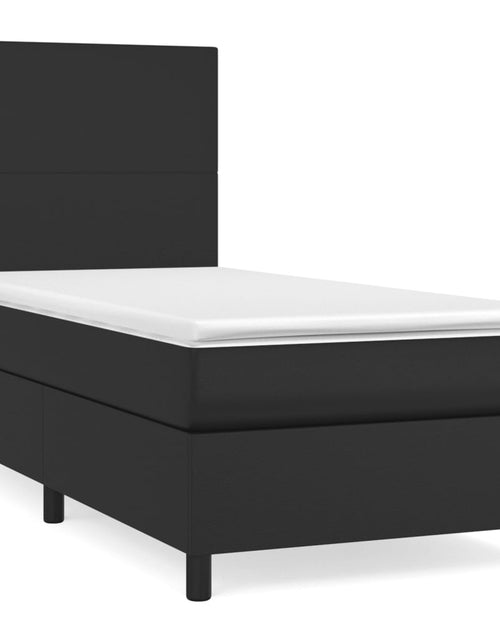 Încărcați imaginea în vizualizatorul Galerie, Pat box spring cu saltea, negru, 90x200 cm, piele ecologică
