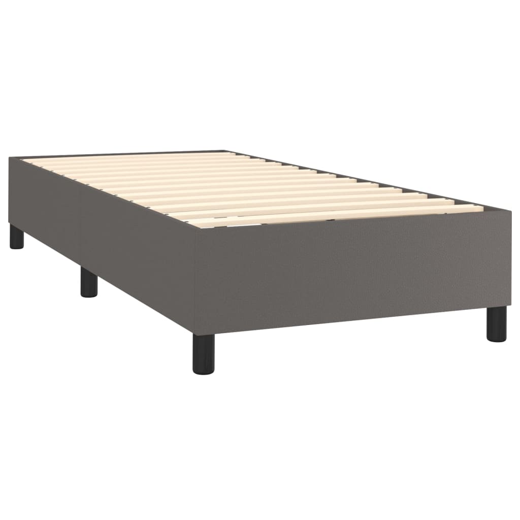 Pat box spring cu saltea, gri, 100x200 cm, piele ecologică