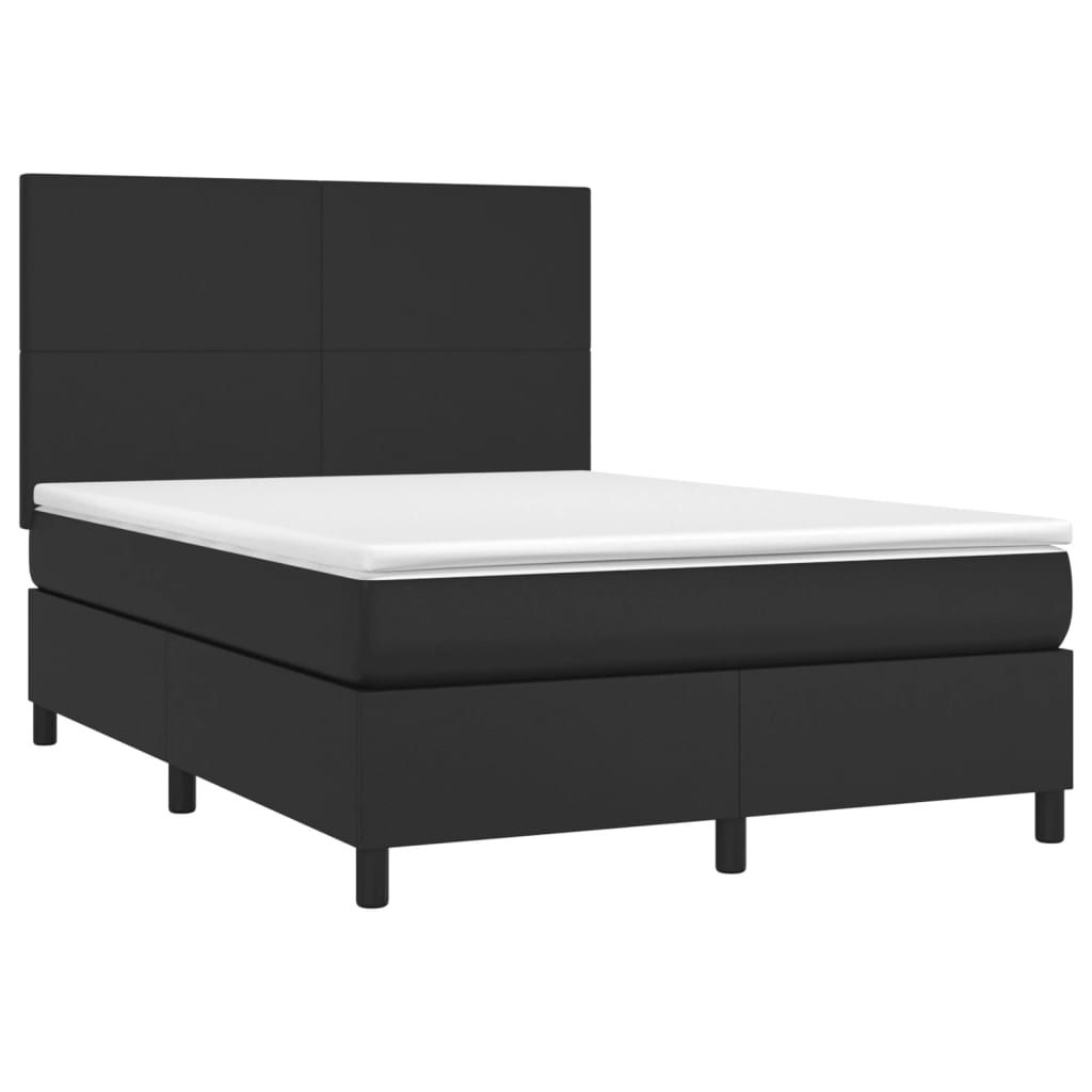 Pat box spring cu saltea, negru, 140x190 cm, piele ecologică