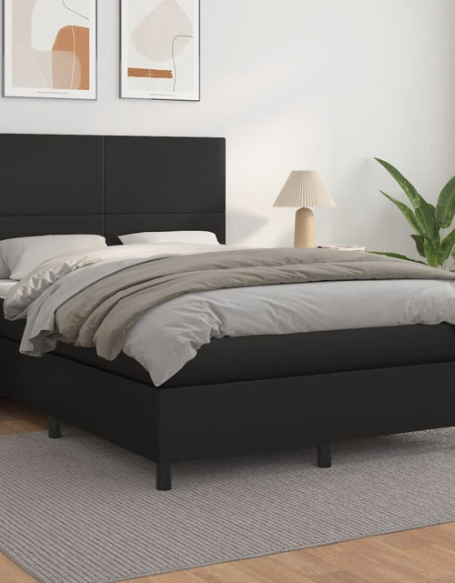 Încărcați imaginea în vizualizatorul Galerie, Pat box spring cu saltea, negru, 140x190 cm, piele ecologică
