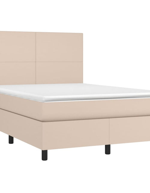 Încărcați imaginea în vizualizatorul Galerie, Pat box spring cu saltea, cappuccino, 140x190cm piele ecologică
