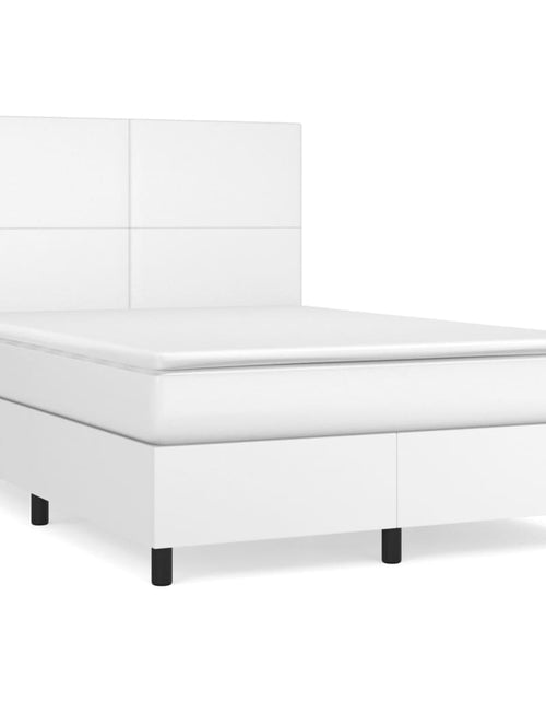 Încărcați imaginea în vizualizatorul Galerie, Pat box spring cu saltea, alb, 140x200 cm, piele ecologică
