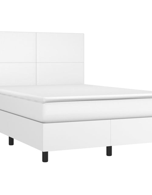 Încărcați imaginea în vizualizatorul Galerie, Pat box spring cu saltea, alb, 140x200 cm, piele ecologică
