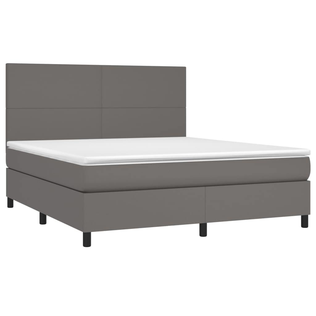 Pat box spring cu saltea, gri, 160x200 cm, piele ecologică