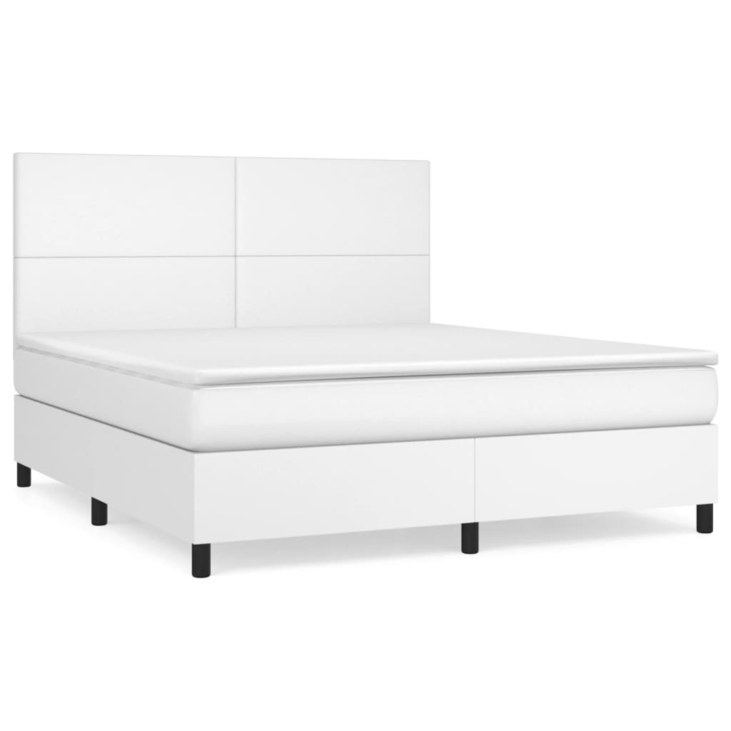 Pat box spring cu saltea, alb, 180x200 cm, piele ecologică