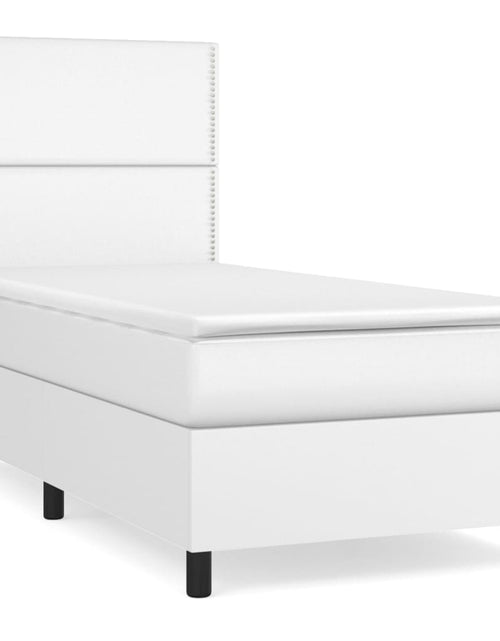 Încărcați imaginea în vizualizatorul Galerie, Pat box spring cu saltea, alb, 90x190 cm, piele ecologică
