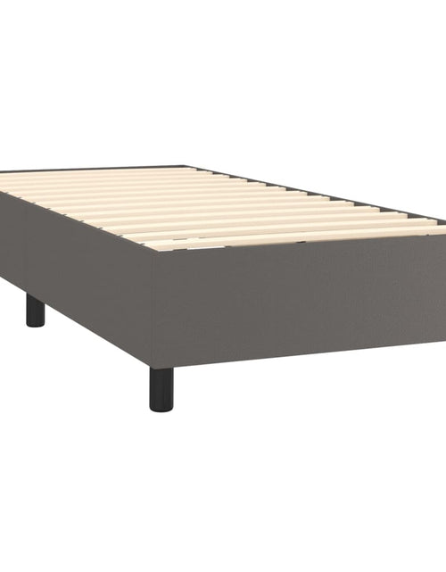 Încărcați imaginea în vizualizatorul Galerie, Pat box spring cu saltea, gri, 90x190 cm, piele ecologică
