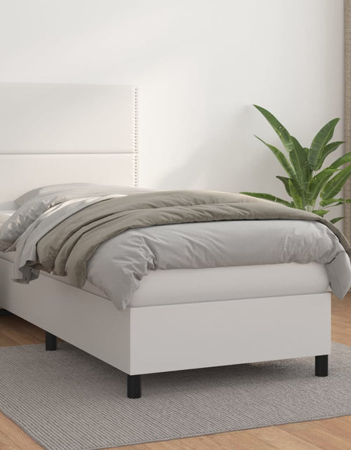 Încărcați imaginea în vizualizatorul Galerie, Pat box spring cu saltea, alb, 100x200 cm, piele ecologică
