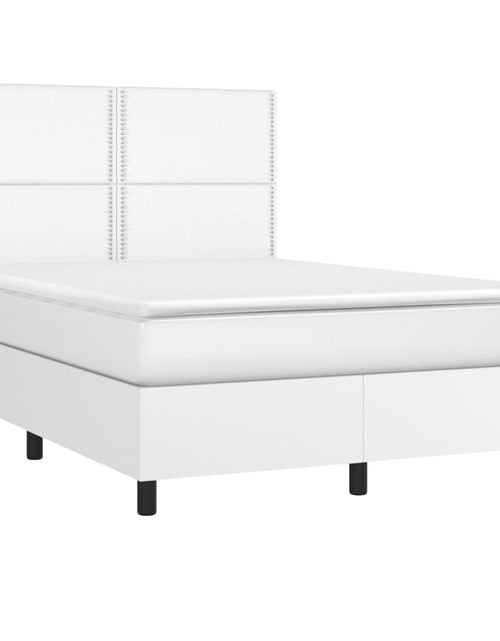 Încărcați imaginea în vizualizatorul Galerie, Pat box spring cu saltea, alb, 140x190 cm, piele ecologică
