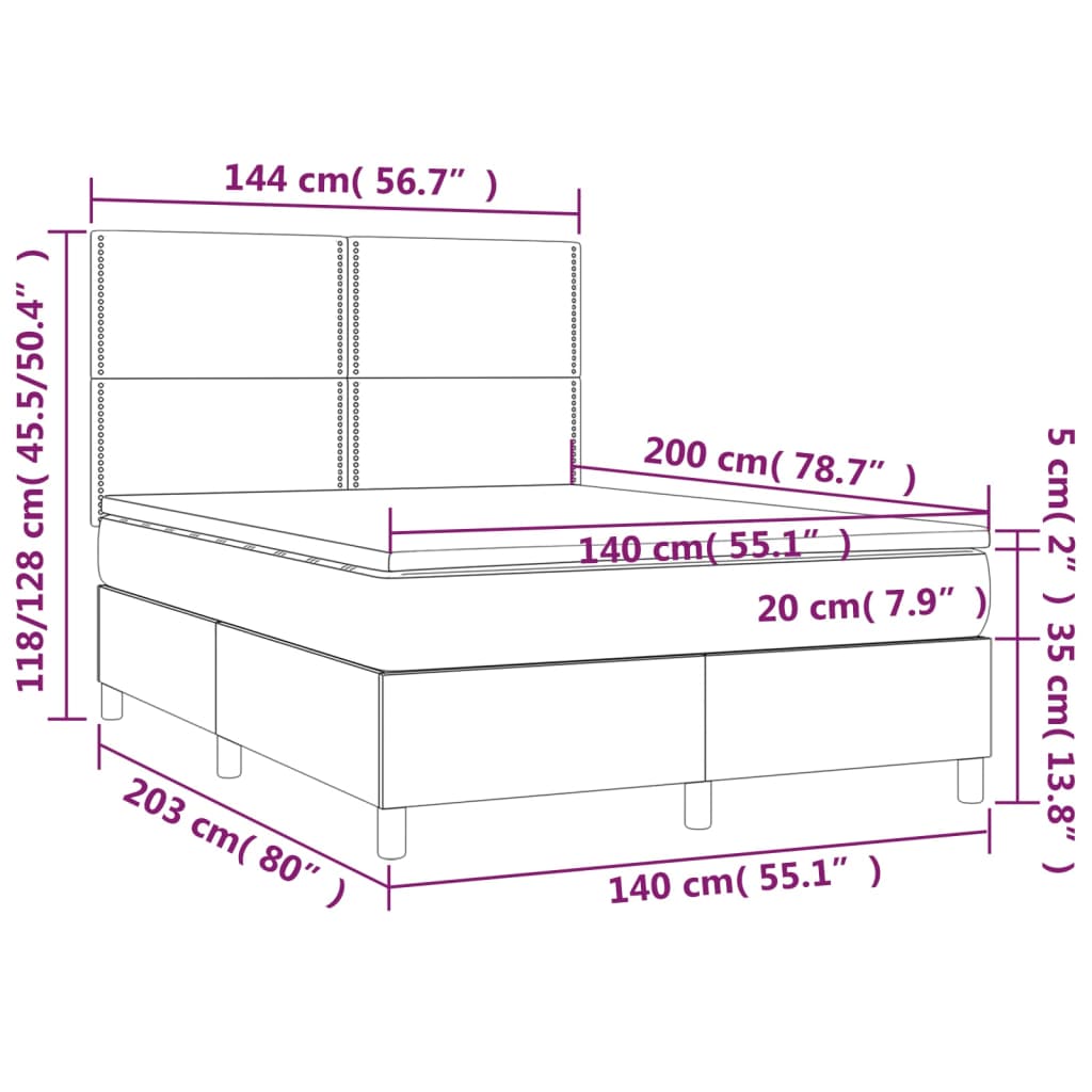 Pat box spring cu saltea, alb, 140x200 cm, piele ecologică