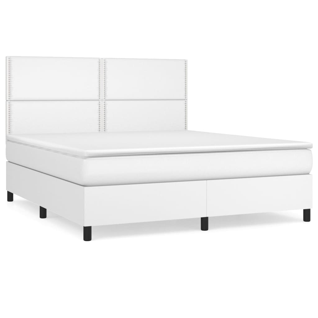 Pat box spring cu saltea, alb, 160x200 cm, piele ecologică