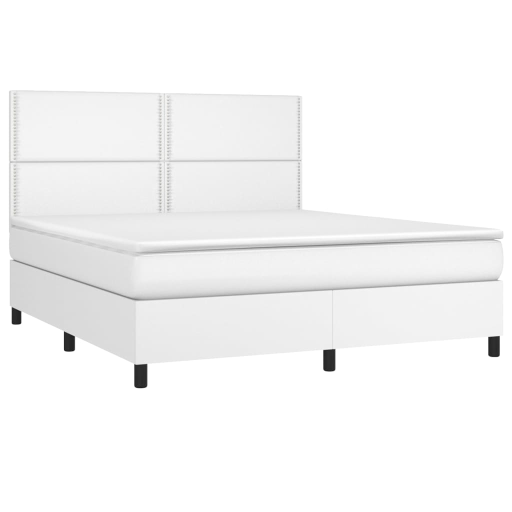 Pat box spring cu saltea, alb, 160x200 cm, piele ecologică