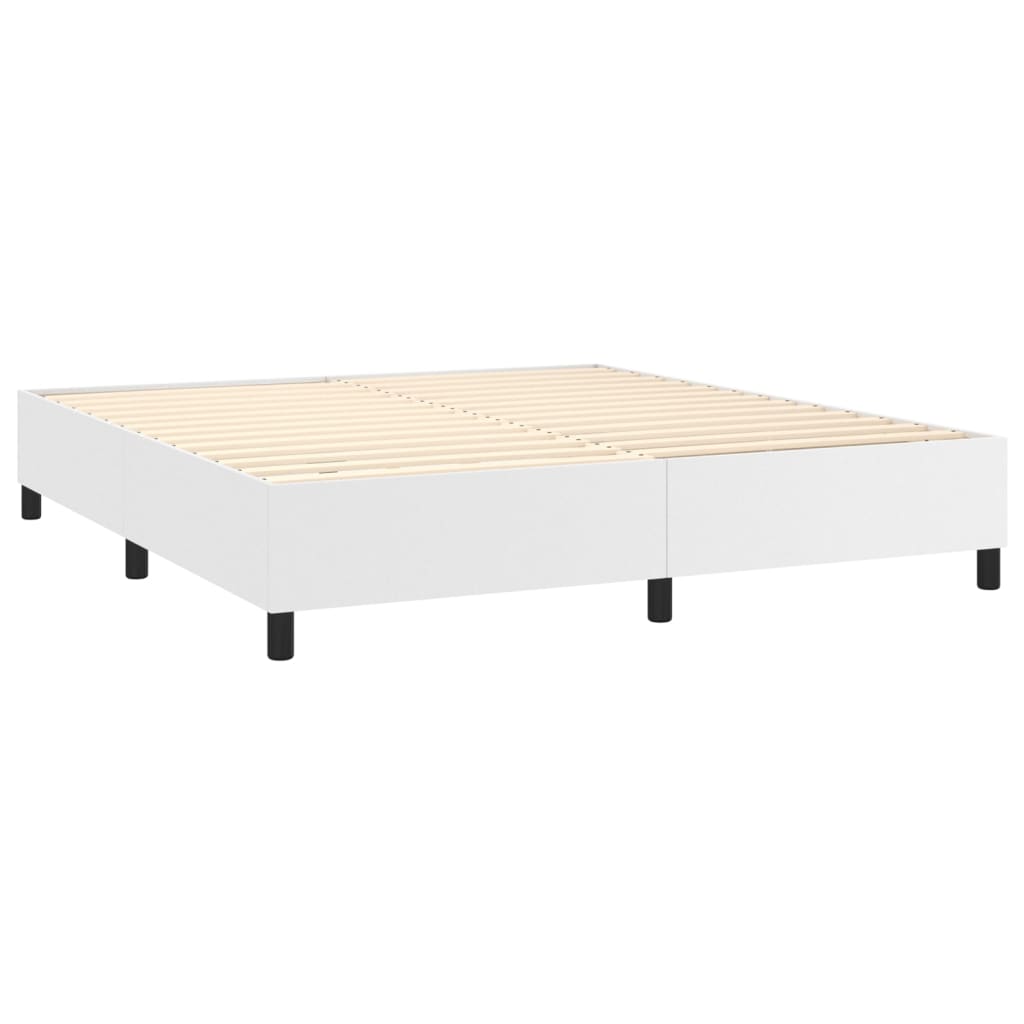 Pat box spring cu saltea, alb, 160x200 cm, piele ecologică