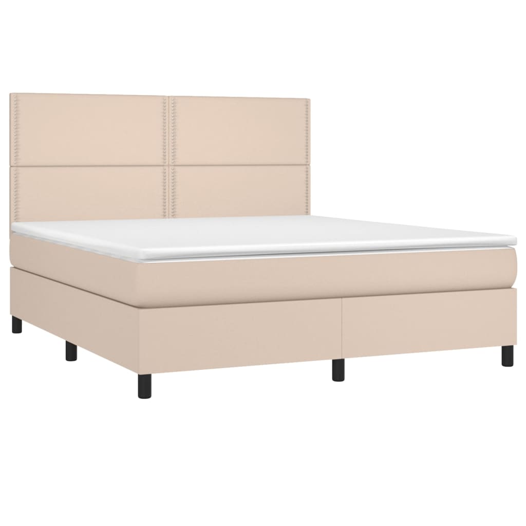 Pat box spring cu saltea, cappuccino, 160x200cm piele ecologică