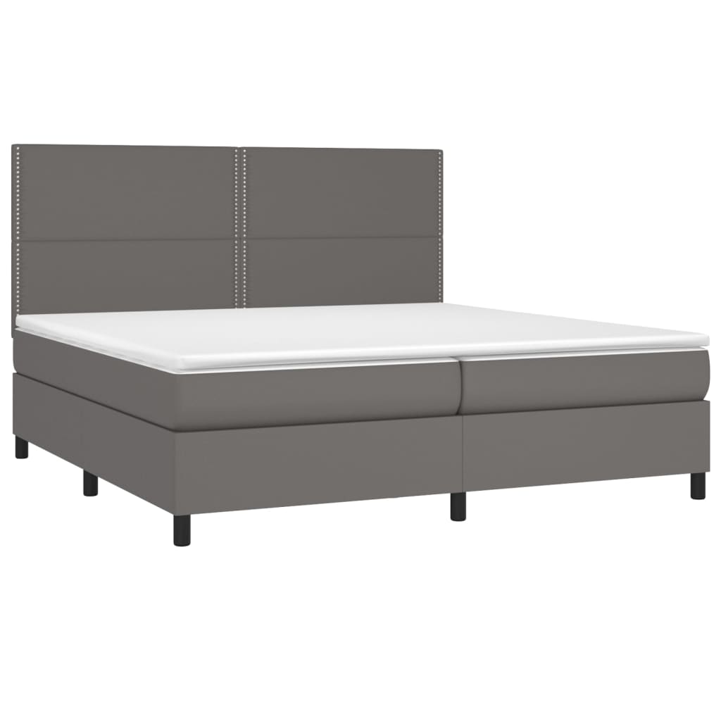 Pat box spring cu saltea, gri, 200x200 cm, piele ecologică