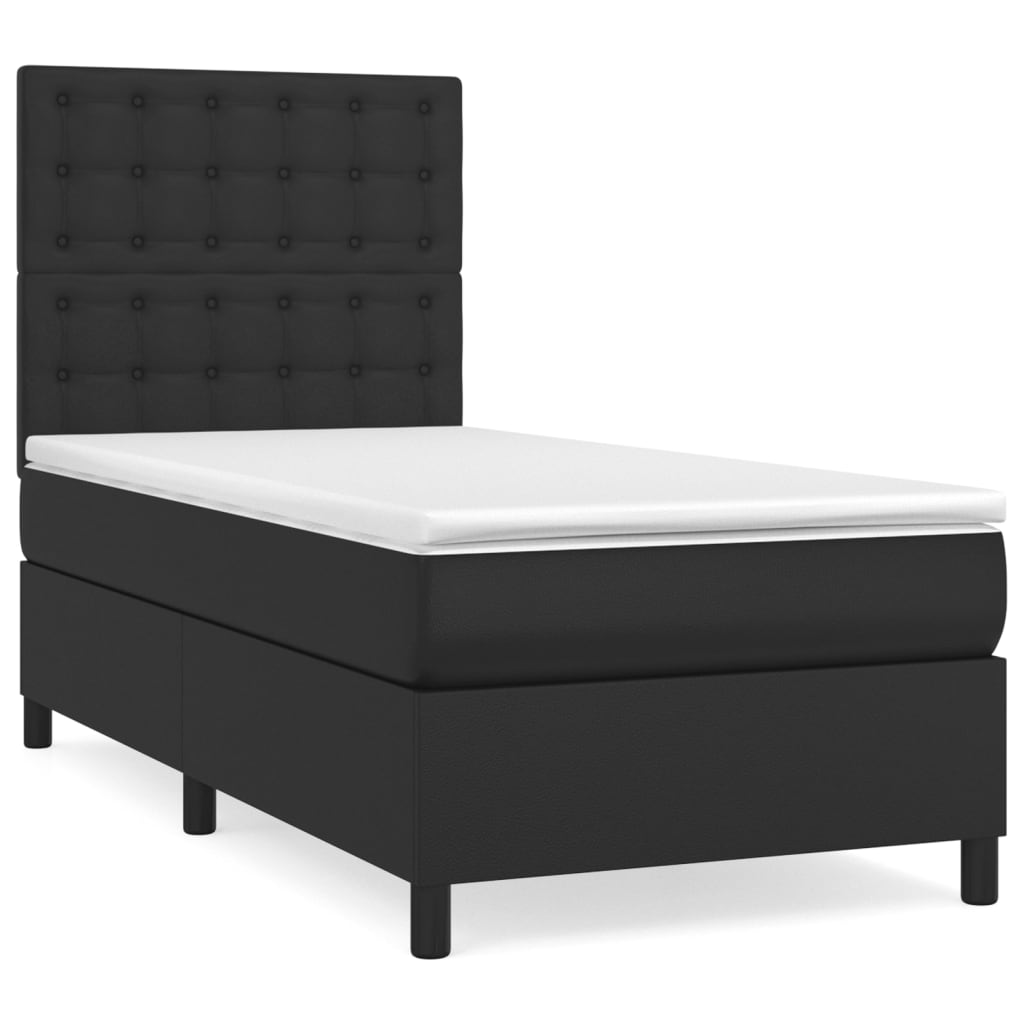 Pat box spring cu saltea, negru, 80x200 cm, piele ecologică