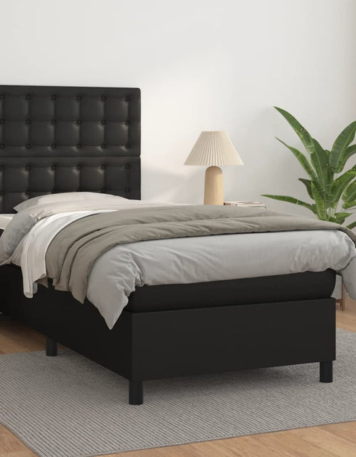 Încărcați imaginea în vizualizatorul Galerie, Pat box spring cu saltea, negru, 90x200 cm, piele ecologică
