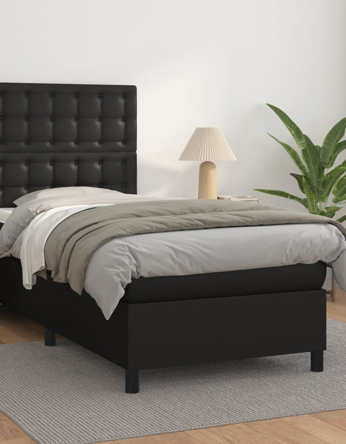 Încărcați imaginea în vizualizatorul Galerie, Pat box spring cu saltea, negru, 100x200 cm, piele ecologică
