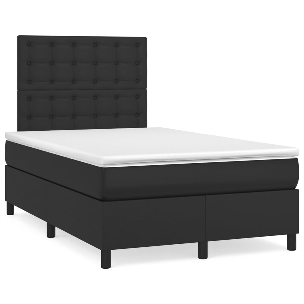 Pat box spring cu saltea, negru, 120x200 cm, piele ecologică