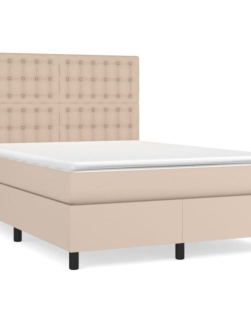 Încărcați imaginea în vizualizatorul Galerie, Pat box spring cu saltea, cappuccino, 140x190cm piele ecologică
