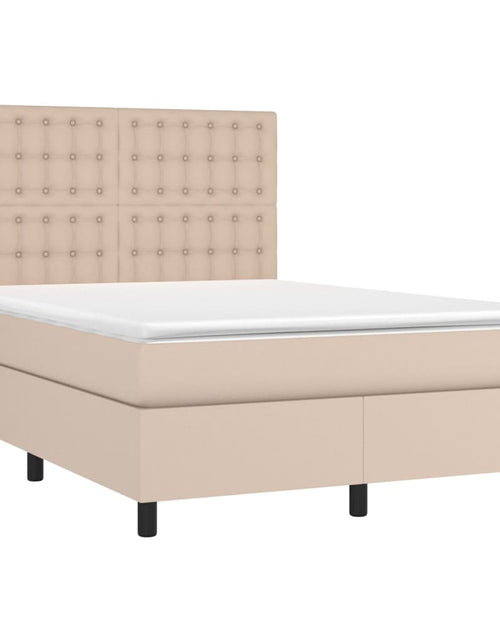 Încărcați imaginea în vizualizatorul Galerie, Pat box spring cu saltea, cappuccino, 140x190cm piele ecologică
