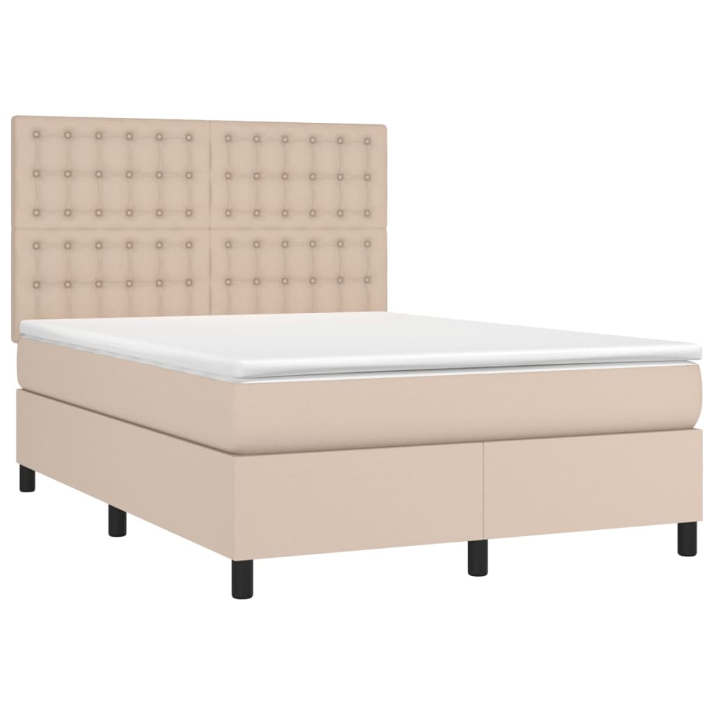 Pat box spring cu saltea, cappuccino, 140x190cm piele ecologică