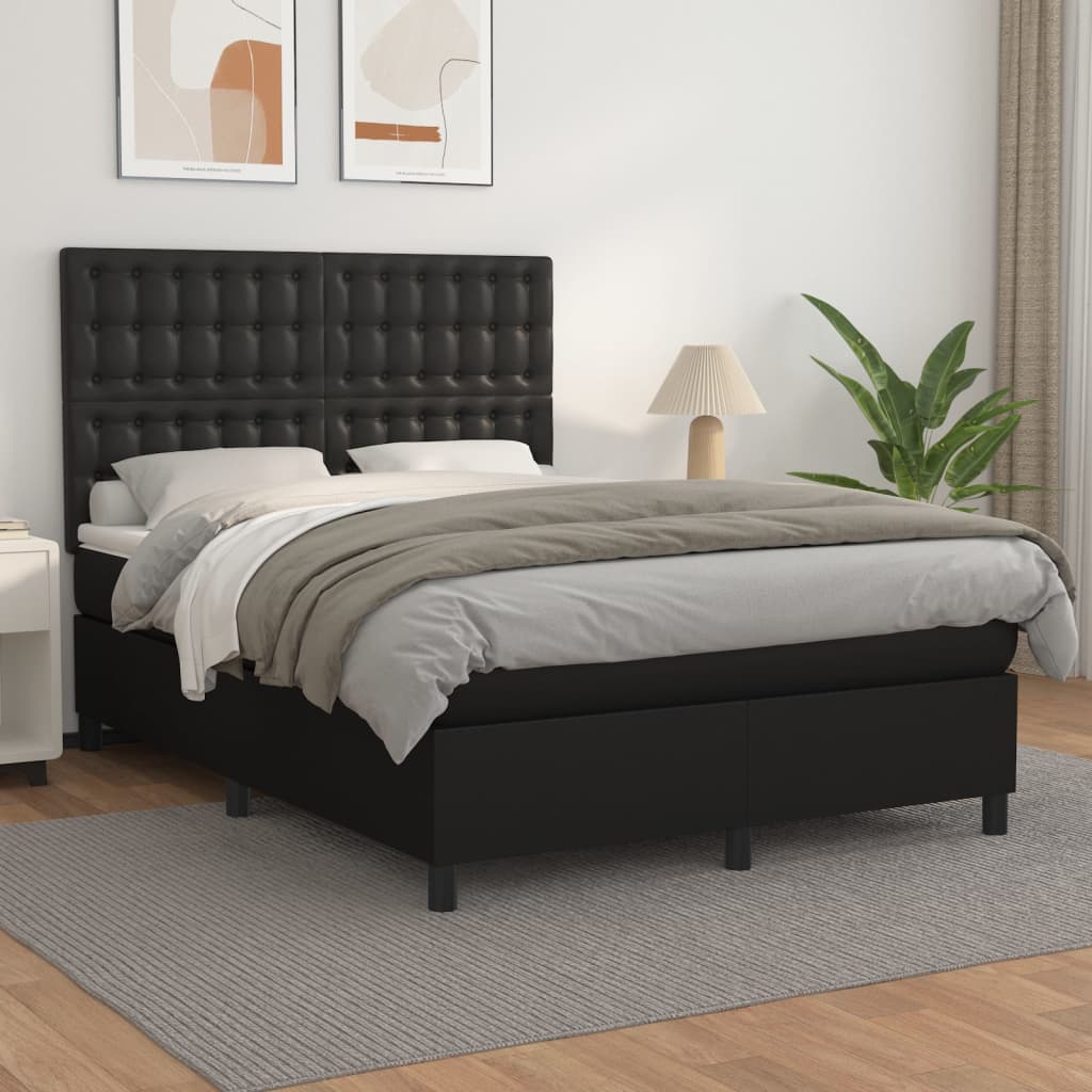 Pat box spring cu saltea, negru, 140x200 cm, piele ecologică