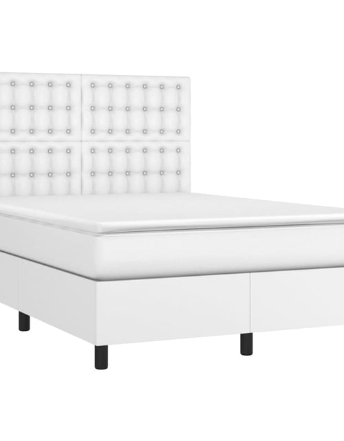 Încărcați imaginea în vizualizatorul Galerie, Pat box spring cu saltea, alb, 140x200 cm, piele ecologică
