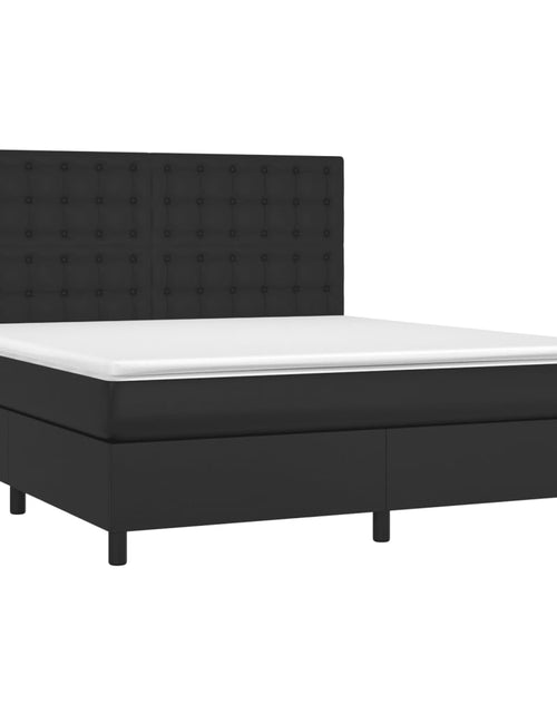 Încărcați imaginea în vizualizatorul Galerie, Pat box spring cu saltea, negru, 160x200 cm, piele ecologică
