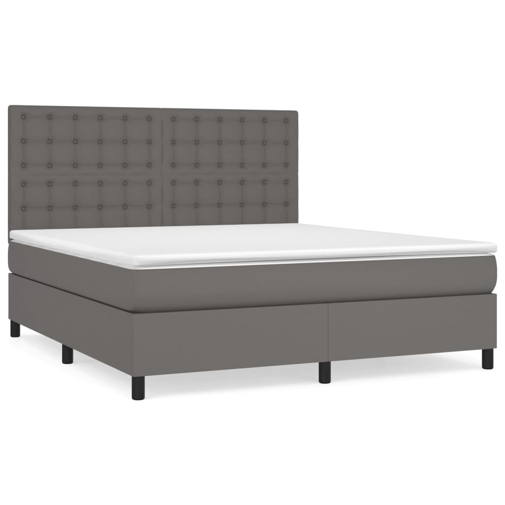 Pat box spring cu saltea, gri, 160x200 cm, piele ecologică