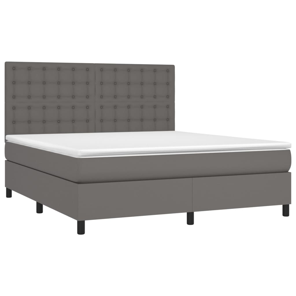 Pat box spring cu saltea, gri, 180x200 cm, piele ecologică