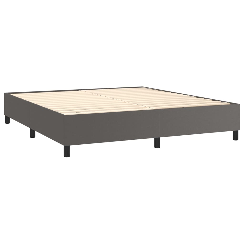 Pat box spring cu saltea, gri, 180x200 cm, piele ecologică