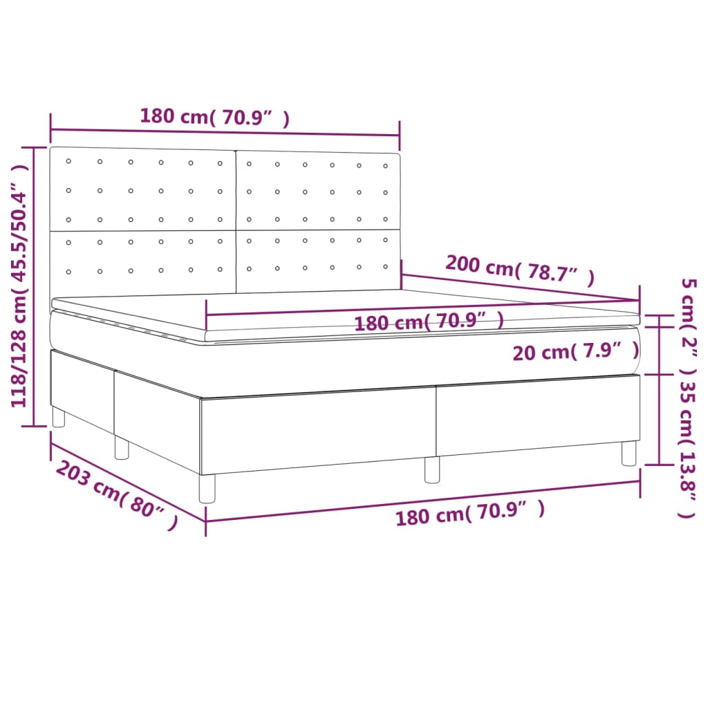 Pat box spring cu saltea, gri, 180x200 cm, piele ecologică