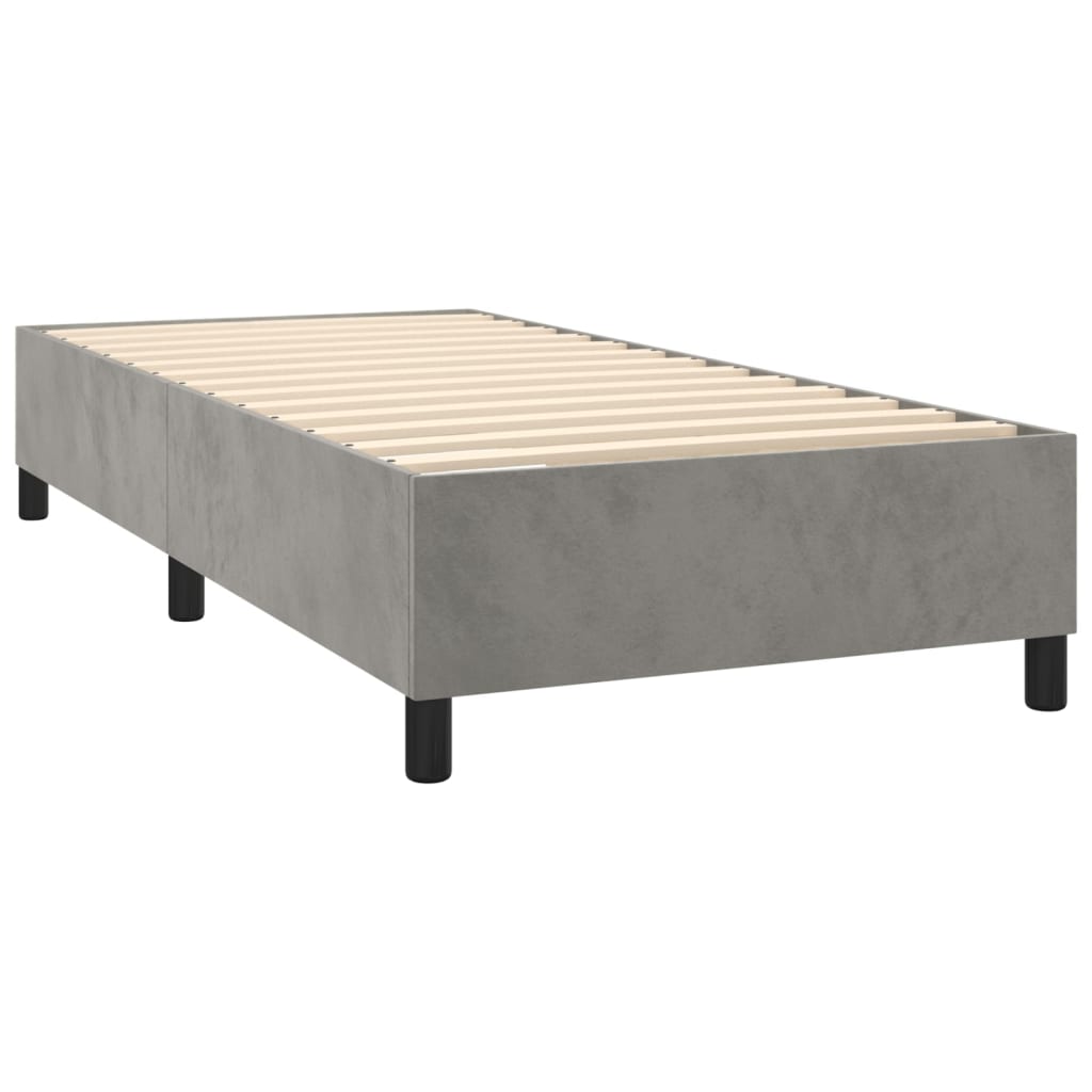 Pat box spring cu saltea, gri deschis, 80x200 cm, catifea