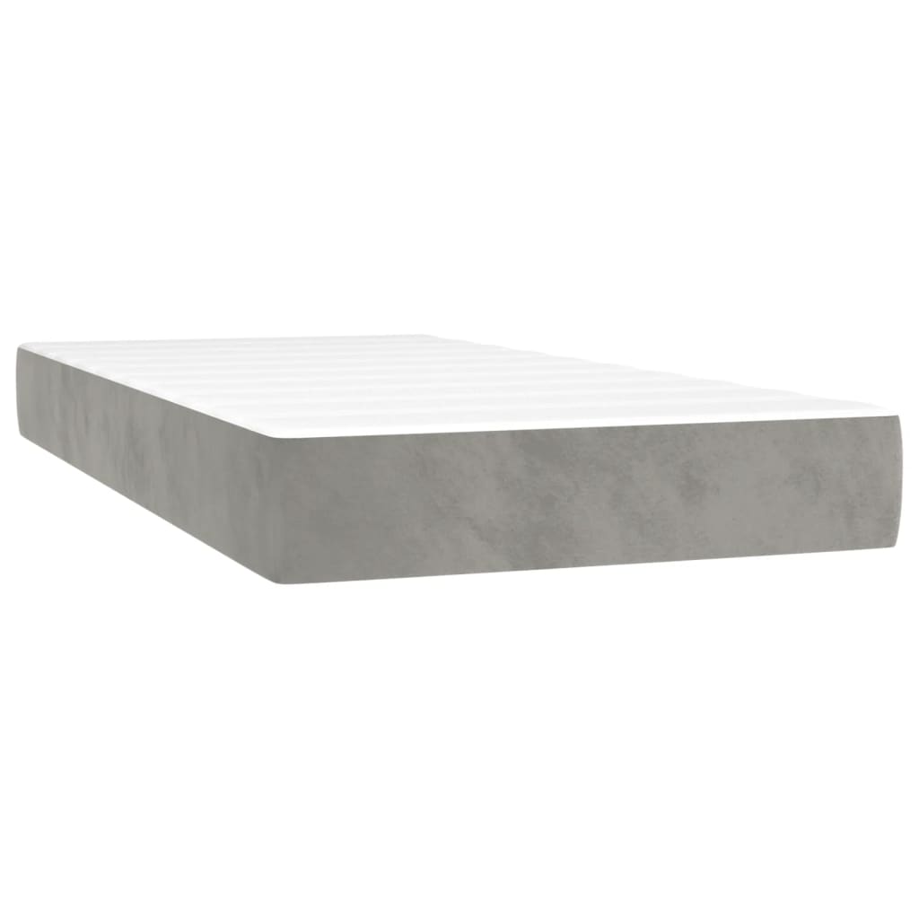 Pat box spring cu saltea, gri deschis, 80x200 cm, catifea